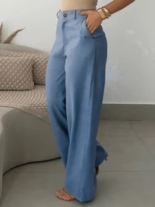 Women's Elegant Palazzo Pants With Pockets For Mother's Day - 藍色 - 查看 1