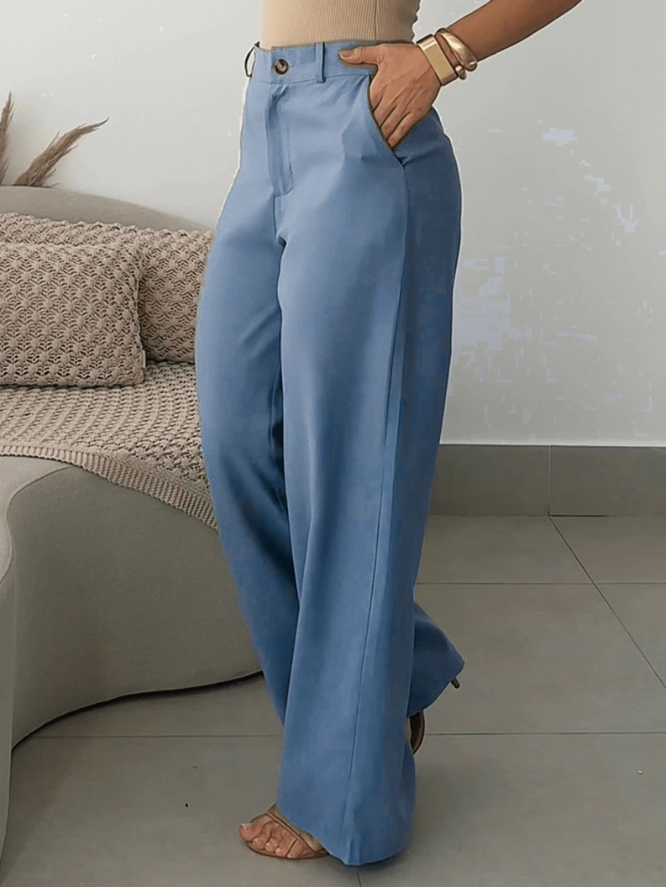 Women's Elegant Palazzo Pants With Pockets For Mother's Day - 藍色 - 查看 1