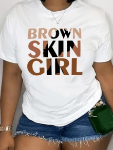 Vibrant Brown Skin Graphic Tee- Soft Polyester Knit Fabric, Regular Length, All-Season Crew Neck Top For Women- Perfect For Casual Daily Wear - 白色 - 查看 6