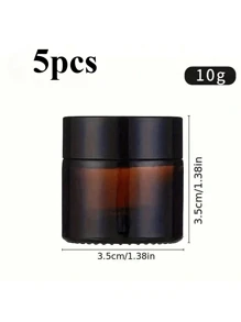 5pcs Amber Glass Jars With Black Lids - Unscented, Leakproof, Wide Mouth, Travel Size Refillable Containers For Cream & Lotion, Portable Light-Proof DIY Sample Bottles