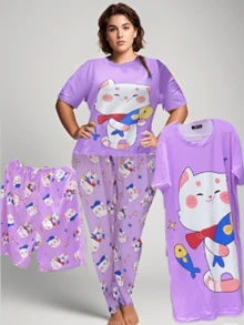 Conjunto de pijama de 4 piezas para mujer Conjunto de pijama de mujer Un regalo perfecto para el Día de la Madre. - Púrpura malva - Ver 2