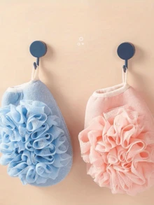 1 件 2 合 1 浴巾和沐浴丝瓜络，双面多功能沐浴手套，柔软网状毛巾，易起泡，亲肤磨砂浴球清洁工具，去除死皮，浴室配件，无香型 - 彩色 - 查看 2