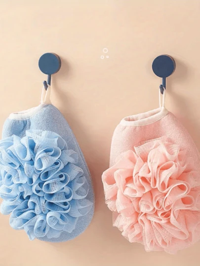 1 件 2 合 1 浴巾和沐浴丝瓜络，双面多功能沐浴手套，柔软网状毛巾，易起泡，亲肤磨砂浴球清洁工具，去除死皮，浴室配件，无香型