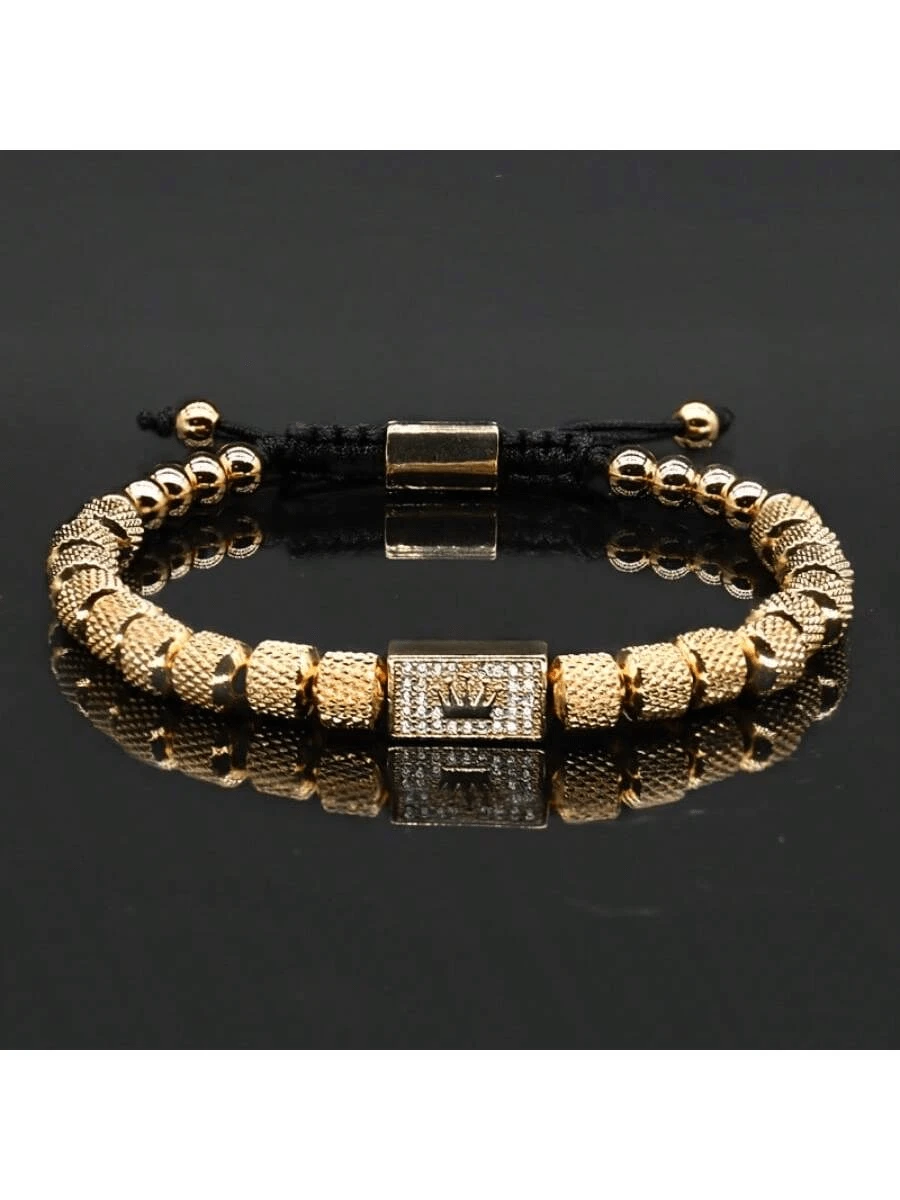 1 件皇家金皇冠吊坠男士手链，不锈钢复古可调节串珠手链，感恩节/圣诞节/父亲节珠宝礼物 - 玫瑰金 - 查看 1