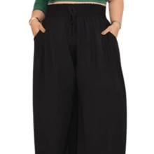Women's PLUS SIZE Wide Leg Pants With Firm And Structured Waistband, Very Fluid, Fits Up To Size 60 - màu đen - Xem 2