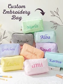 Personalized Makeup Bag With Name, Custom Makeup Bag Organizer, Monogram Make Up Bag, Bridesmaid Box, Cosmetic Care Package For Her Toiletry, Space-Saving, Letter, Striped Exquisite, Stylish, Tidy, Contracted, Casual, Basics Unique Treasurefinds, Girls Gift, Wedding Gifts, Bridal Gifts, Wedding, Wedding Items, Holiday Gift For Anniversaries, School Supplies, Back To School, School Gift, For Office, For School, For Classroom, For Teacher Gifts, For Colleague, For Dorm Rooms, For Teacher, For Boys And Girls, Urban Chill