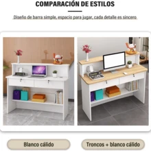 Mostrador de Recepción Moderno 120x45x102cm - Escritorio con Cajones para Oficinas, Hoteles, Salones | Base en Madera Natural o Gris | Mueble de Recepción Profesional - Multicolor - Ver 5
