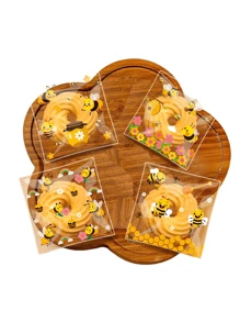 100 Stücke Geschenkverpackungstüten aus OPP mit Cartoon Bienen Muster, selbstklebende, halbtransparente Verpackungstüten mit Selbstverschluss, DIY Geschenkkartendekorationstüten, geeignet für Partys, Geburtstage, Hochzeiten und Geschenke, kann als Werbe-Party-Geschenkdekorationstüte verwendet werden, kann als Party-Festival-Geburtstags-Hochzeits-Party-Geschenkverpackungstüte verwendet werden
