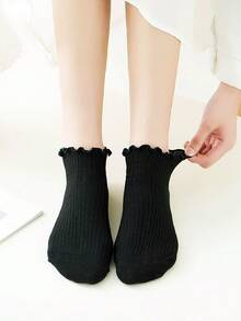 1/5/10/20/30 Pairs White Solid Comfortable Ruffle Edge Socks, Versatile