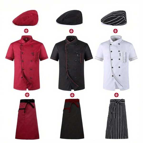 1-Piece Set Top Chef Uniform Short-Sleeved Summer Suit Restaurant Hotel Kitchen Work Clothes Young Men And Women Breathable And Light [Note: Only Chef Uniform, Not Including Hat And Apron, The Size Of The Clothes Is Small, It Is Recommended To Buy A Larger Size]