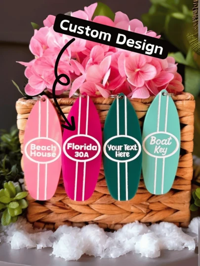 1 Pc Surfboard Keychain Custom Beach House Tag Personalized Summer Vacation Accessory Room Number Key Tag Gift For Her Coastal Decor Beach Accessories Beach Essentials,Bags & Luggage,2025 Halloween Accessories,Business Casual, Basics