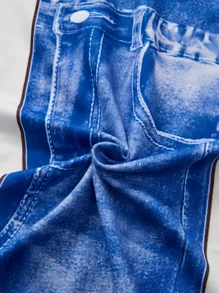 Conjunto de camiseta con estampado de lazo y pantalones con estampado de mezclilla sintética, estilo casual de moda para niña en verano