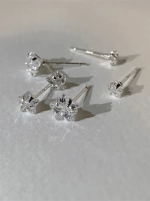 Juego de 1 set de 6 piezas de discretos pendientes tipo botón con estrellas de circonita, conjunto de pendientes elegantes minimalistas con estrellas de cinco puntas