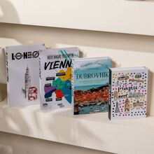 4pcs/Set Famous City Print Faux Books Decor For Coffee Table, Home & Villa Soft Decoration Accessories
