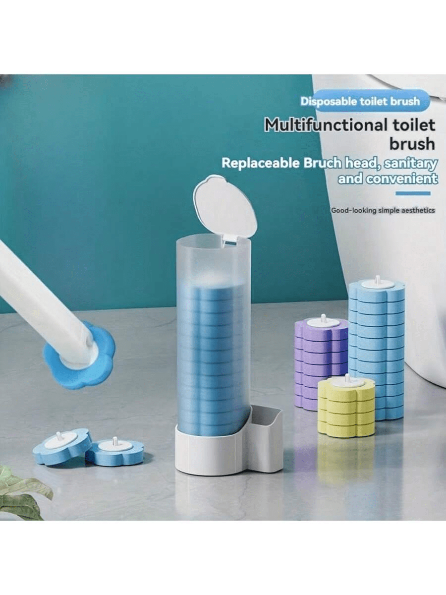 1pc / 6pcs / 12pcs Home Disposable Toilet Brush With 6 / 36 Dissolvable Refill Heads – No Blind Spot Cleaning Toilet Brush Set, Ideal For Summer Bathroom Cleaning And Decor.