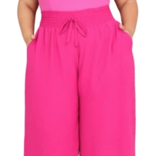 Women's PLUS SIZE Wide Leg Pants With Firm And Structured Waistband, Very Fluid, Fits Up To Size 60 - 玫紅色 - 查看 2