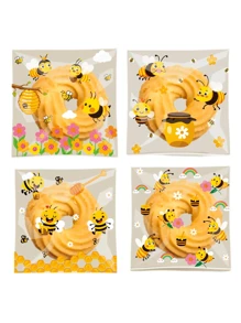 100 Stücke Geschenkverpackungstüten aus OPP mit Cartoon Bienen Muster, selbstklebende, halbtransparente Verpackungstüten mit Selbstverschluss, DIY Geschenkkartendekorationstüten, geeignet für Partys, Geburtstage, Hochzeiten und Geschenke, kann als Werbe-Party-Geschenkdekorationstüte verwendet werden, kann als Party-Festival-Geburtstags-Hochzeits-Party-Geschenkverpackungstüte verwendet werden