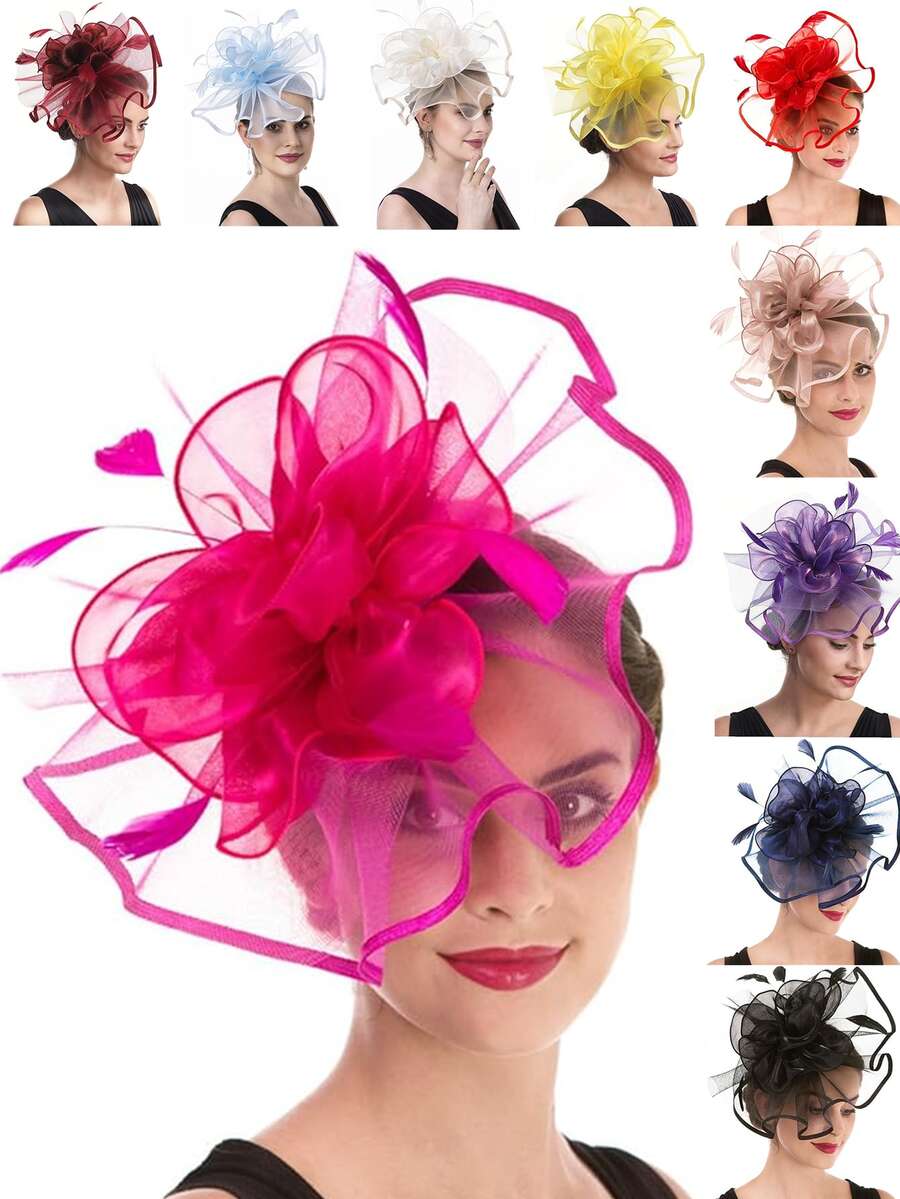 1 buc Fascinator mireasă ceai petrecere nuntă pălărie vară pene cu bandă de susținător femeii Fascinators ceai petrecere pălării cu clip Derby pălărie pentru fete și femei petrecere - A - Vizualizare 1