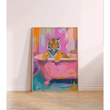 1PC Modern Abstraction Colorful Creatures Wall Art Canvas Painting Prints Animals In Bathtub Flower Home Decor Optional Frame