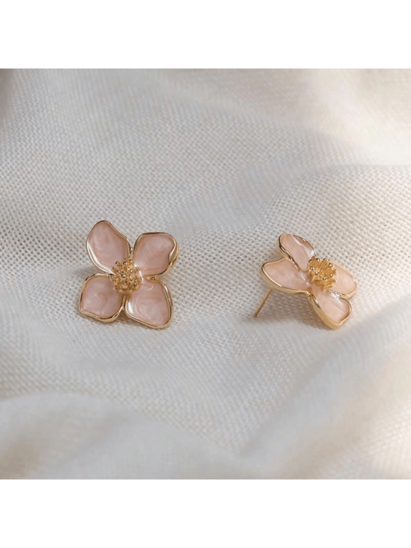 1 Pair Vintage-Style Enamel Hibiscus Flower Stud Earrings, And Versatile Earring Jewelry