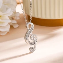 Romantic Shiny Zirconia Musical Note Pendant Necklace With Exquisite Gift Box Luxury Valentine's Day Jewelry For Women