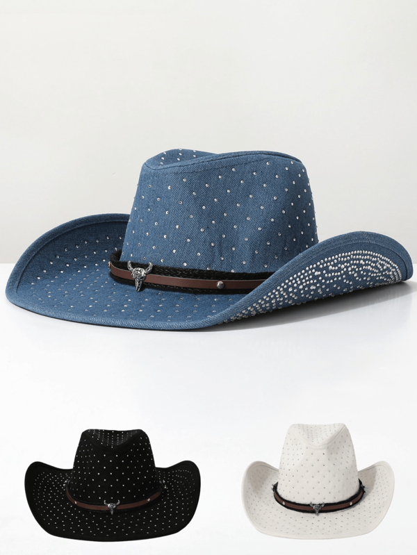 1 Pc Women Suede Rhinestone Decor Bohemian Style Western Cowboy Hat, Suitable For Cowboy Theme Events, Retro Parties, Cosplay, Costume Nights, Festival Galas, Bachelor Parties, Birthday Celebrations, Stage Performances, Daily Wear
