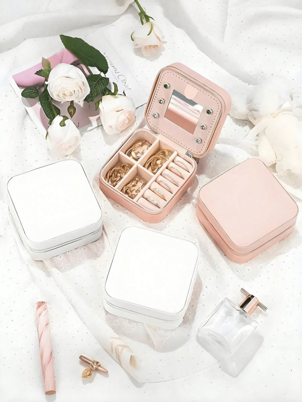1PC Mini Vintage Portable Jewelry Storage Box With Necklace Hook, Flannel Fabric, Zipper Closure And Built-In Mirror-Rectangular Tabletop Storage Box For Rings, Earrings And Necklaces-Perfect For Compact Travel Jewelry Box-Secure Zipper, Ring, Necklace And Stud Storage Device