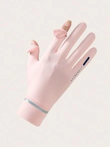 1 Pair Ice Silk Sun Protection Gloves, Suitable For Daily Wear In Summer - Pink - View 8