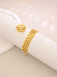 1pc Fashionable Casual Versatile Hollow Floral Bracelet & Ring Set For Women