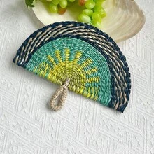 1pc 28/36cm Handwoven Seagrass Hand Fan, Home Decor Wall Hanging Fan, Suitable For Elderly, Cooling In Summer, Anti-Mosquito, Lobby & Club Decor - Colorful Seaweed Fan - View 9