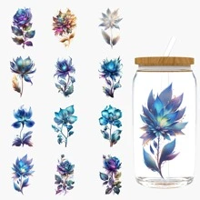 12PCS/SET UV DTF Transfer Stickers Fantasy Flowers Style UV DTF Cup Wrap Suitable For Glasses, Notebooks, Computers, Tables And Chairs, Etc. For DIY Creativity, High Viscosity UV DTF Cup Sticker(Mug Not Included)