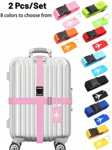 2Pcs/Set Luggage Straps Set Adjustable Belts,Packing Belt Luggage Tie,Rope Suitcase Strap Fixed Strap,And Silicone Luggage Tags,Luggage Handbag Travel Suitcase Tags ,With Name ID Card, Suitable For All Types Of Bags & Suitcases, Suitcase Accessories, Travel Stuff,Suitable For Home, Office And School,Traveling, Business Trip,There Are Eight Colors To Choose From Bag For School School Accessories School Stuff - Multicolor - View 2