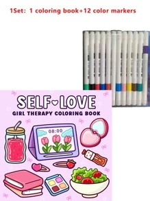 1pc Self Love :Easy 52pagaColoring Book For Adults And Teens, Colouring Book Super Cute Designs Of Cozy, Hygge Spaces For Relaxation (Cozy Spaces Coloring) .Back To School A Relaxing Gift For Friends, Couples, And Family 12 Color Marker Painting Kit (Default Without Pen) Set [Essential Hand Drawn] Suitable For Beginners, Sketching