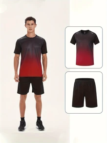 YINGHU 6pcs/Set Men Sports Outfit, Breathable Short Sleeve T-Shirt, Basketball Sportswear Set, Suitable For Running, Cycling, Fitness
