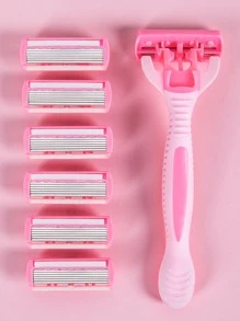 Cuchillas de acero inoxidable de 6 capas con mango antideslizante, maquinilla de afeitar manual para mujeres para el vello de las axilas y las piernas