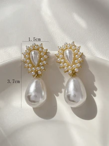 1 Paar ovale Perlen elegante Vintage französisches Design Ohrringe, luxuriös zarte Braut Ohrringe