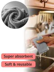 10pcs Random Color Super Absorbent Microfiber Kitchen Dish Cloth High-Efficiency Tableware Household Cleaning Towel,Kitchen,Bathroom,Home,Household Suppliers