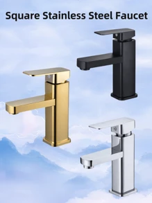 1PC Square Stainless Steel Faucet Bathroom Sink Faucet Single Handle 1 Hole Or 3 Holes Deck Mount Vessel Sink Faucet Modern RV Bathroom Vessel Basin Faucet (Chrome, Black,Gold,Selectable)