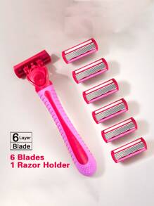Cuchillas de acero inoxidable de 6 capas con mango antideslizante, maquinilla de afeitar manual para mujeres para el vello de las axilas y las piernas