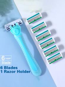 Cuchillas de acero inoxidable de 6 capas con mango antideslizante, maquinilla de afeitar manual para mujeres para el vello de las axilas y las piernas