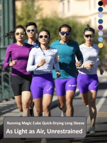 BMAI 1 Piece Spring/Summer Base Layer Running Magic Cube Quick-Drying Long-Sleeve Women's Round Neck T-Shirt, Suitable For Running, Cycling, Fitness, And Other Activities. - Black - View 3