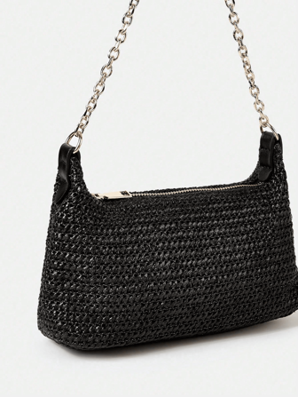 New Fashion Fine Chain Bohemian Braided Baguette Shoulder Bag, Suitable For Casual, Vacation, Shopping Outfit Matching