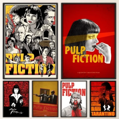 1 Pieza Póster de Pulp Fiction Pintura de Canvas Decorativa Vintage Opcional para Sala de Estar, Bar con Marco