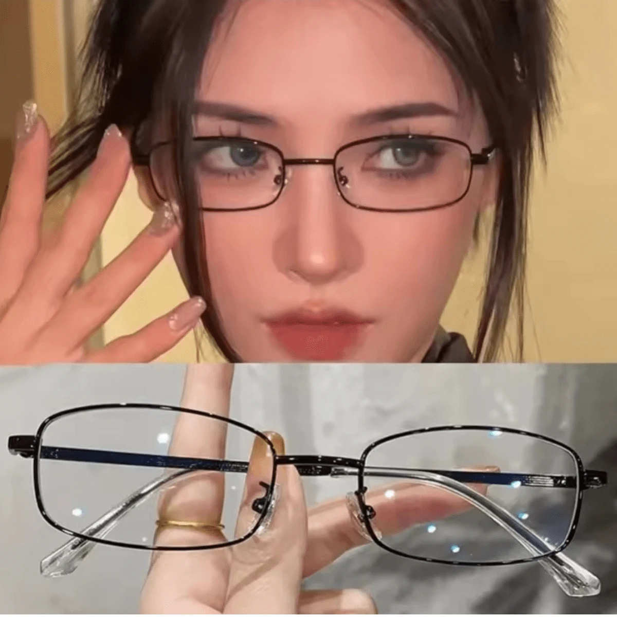 Rectangular Metal Nearsighted Reading Glasses For Men And Women - 隨機的 - 查看 1