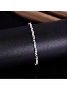 Silver Moissanite Tennis Bracelet,18K White Gold Plated 3mm Round Moissanite Tennis Bracelet 6.5-8.5 Inch