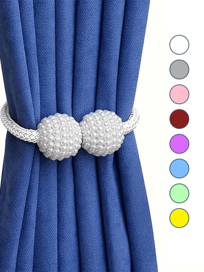 4pcs/Set Magnetic Curtain Tiebacks With Faux Pearl Decor - Classic Polyester Rope Curtain Hooks For Home Decor/Living Room/Bedroom/Kitchen/Hotel/Motel/Apartment/Dorm/School