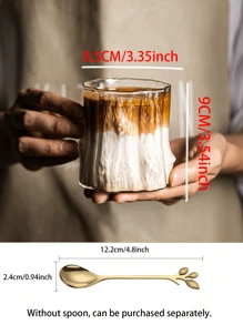 A Tree Stump Design Coffee Cup, 300ml Glass Cup, Large Wide Mouth Transparent Glass Teacup, Beautiful Striped Glassware For Coffee, Tea, Desserts, And Beverages