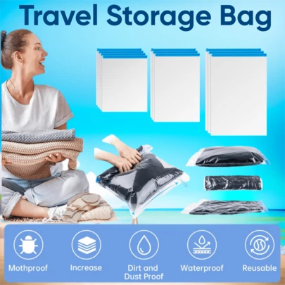 20 Pack Combo WaterProof Travel Storage Bag Hand Roll Space Saver Vacuum Seal Bags Vacuum Storage Bag For Clothes Travel Packing Organizer