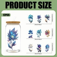 12PCS/SET UV DTF Transfer Stickers Fantasy Flowers Style UV DTF Cup Wrap Suitable For Glasses, Notebooks, Computers, Tables And Chairs, Etc. For DIY Creativity, High Viscosity UV DTF Cup Sticker(Mug Not Included)