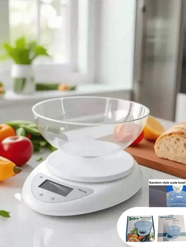 Báscula de cocina digital de 5 kg, báscula de alta precisión para alimentos con bol de medición, adecuada para el Body, alimentos, hierbas, medicamentos